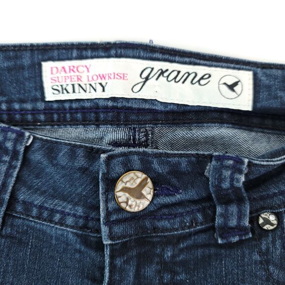 Grane Jeans Womens 1 (27x30.5) Blue Darcy Super Low Rise Skinny Dark Wash Y2K - Picture 6 of 9